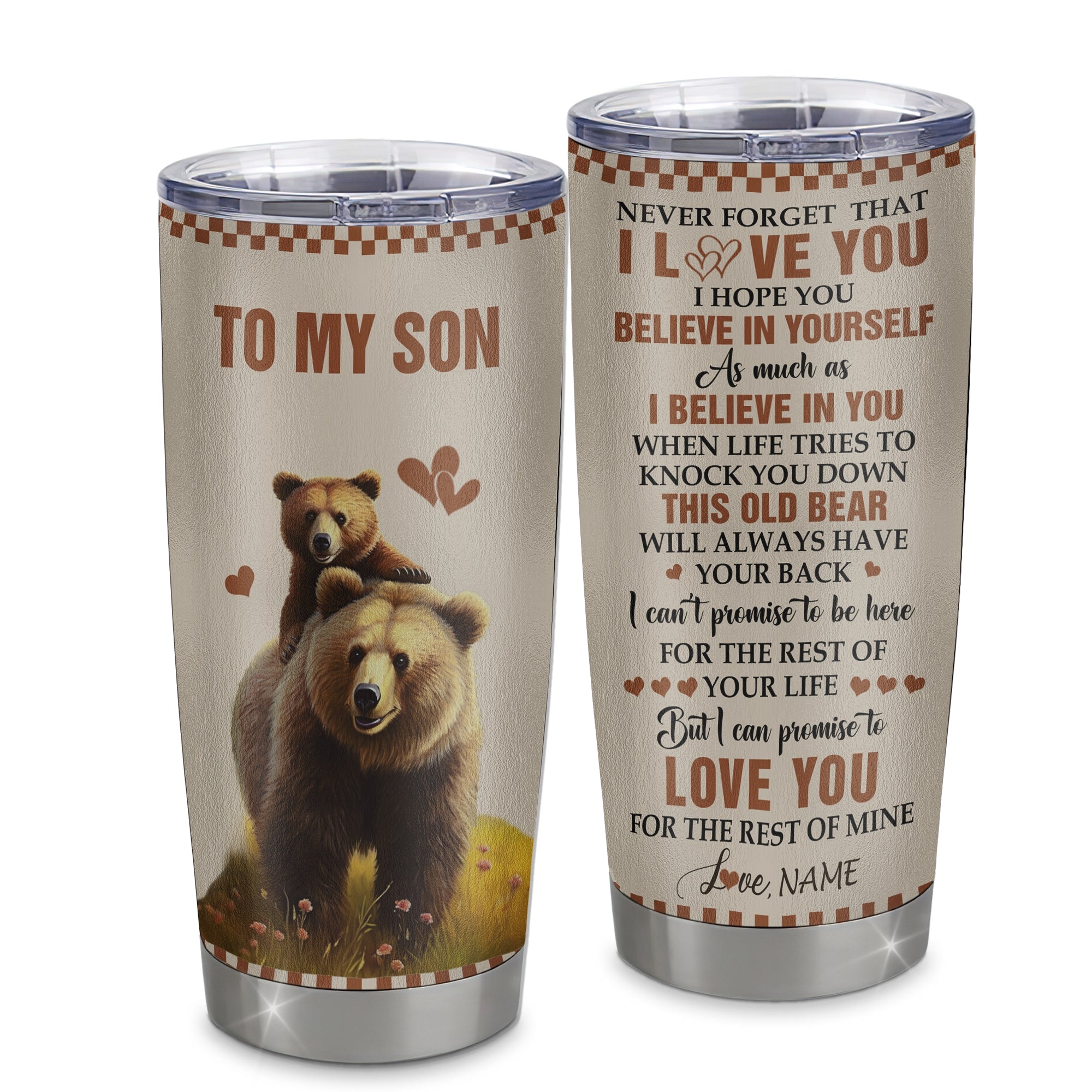 Personalized To My Son Tumbler From Mom Mother Dad Father Stainless Steel Cup This Old Bear Love You Son Birthday Gifts Graduation Christmas Custom Travel Mug | siriusteestore