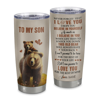 Personalized To My Son Tumbler From Mom Mother Dad Father Stainless Steel Cup This Old Bear Love You Son Birthday Gifts Graduation Christmas Custom Travel Mug | siriusteestore