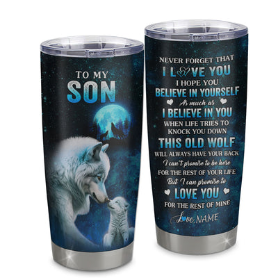 Personalized To My Son Tumbler From Mom Mother Dad Father Stainless Steel Cup This Old Wolf Love Son Birthday Gifts Graduation Christmas Custom Travel Mug | siriusteestore