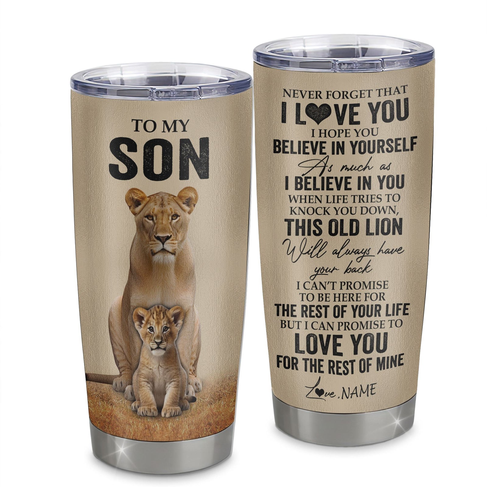 Personalized To My Son Tumbler From Mom Mother Lion Stainless Steel Cup Never Forget That I Love You Son Birthday Gifts Graduation Christmas Custom Travel Mug | siriusteestore