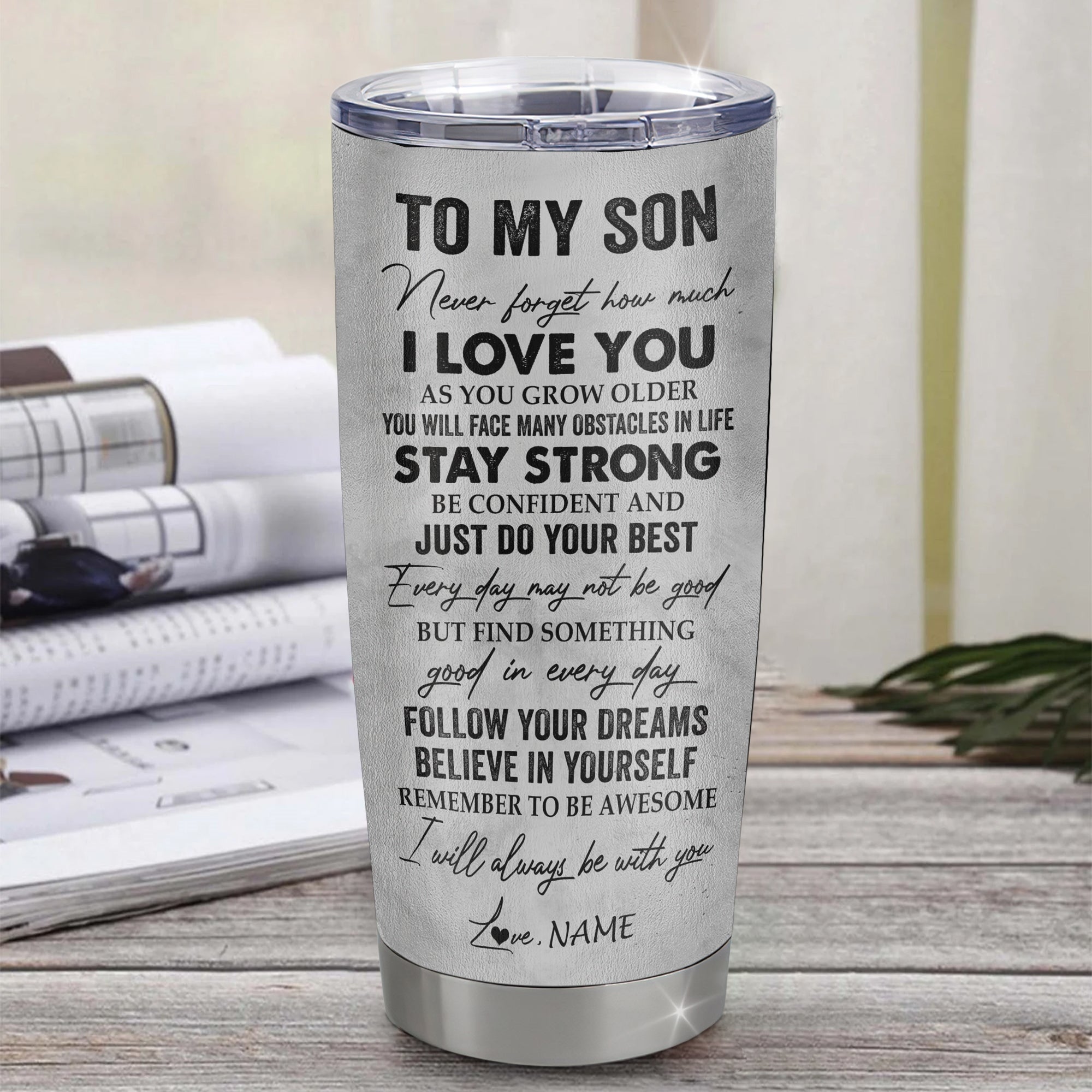 Personalized To My Son Tumbler From Mom Mother Stainless Steel Cup I Love You With All My Heart Son Birthday Graduation Christmas Travel Mug | siriusteestore