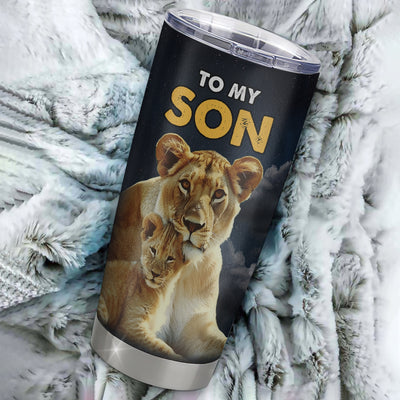 Personalized To My Son Tumbler From Mom Mother Stainless Steel Cup Lion Never Give Up Son Birthday Graduation Christmas Travel Mug | siriusteestore