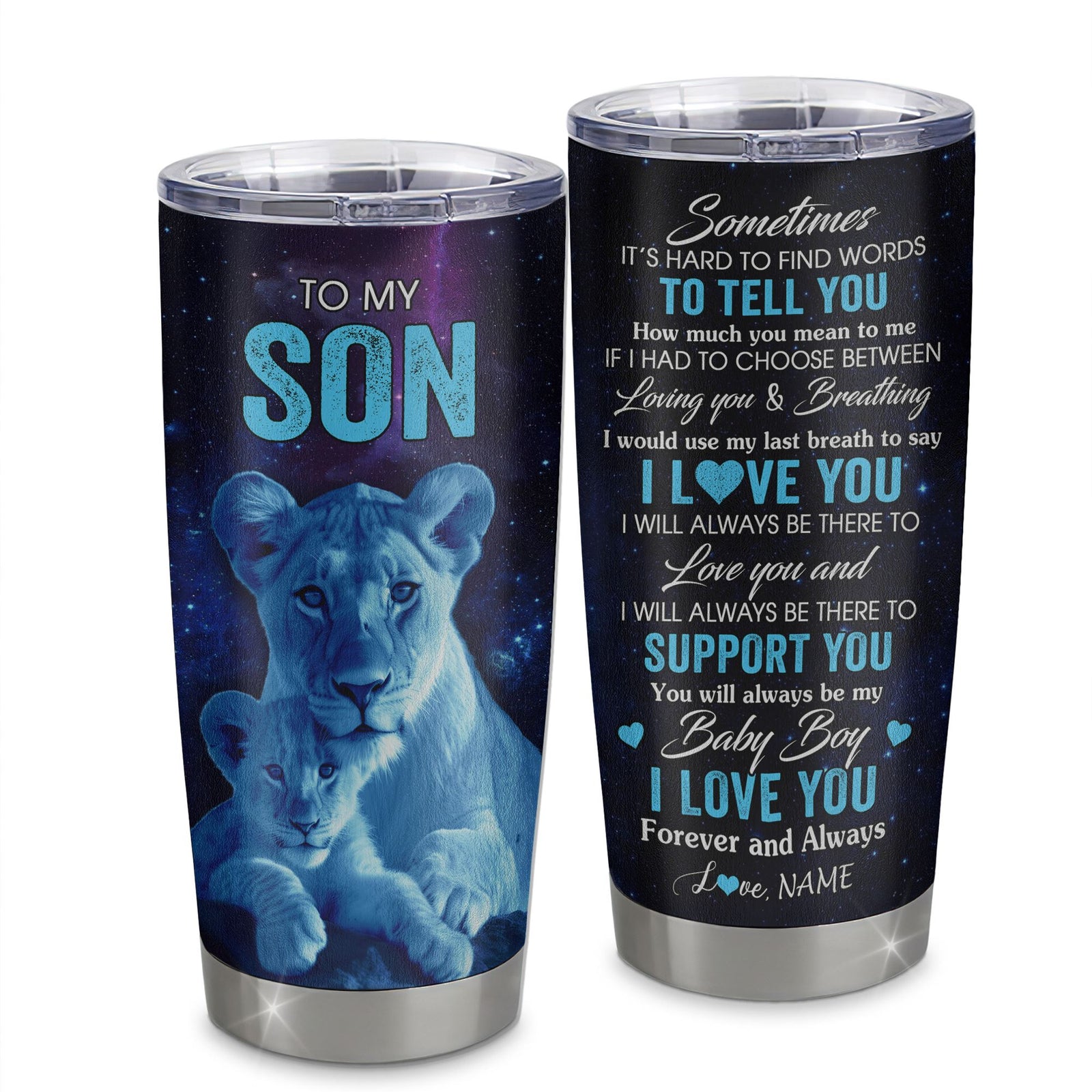 Personalized To My Son Tumbler From Mom Mother Stainless Steel Cup Sometimes It's Hard Lion Son Gift Birthday Graduation Christmas Custom Travel Mug | siriusteestore