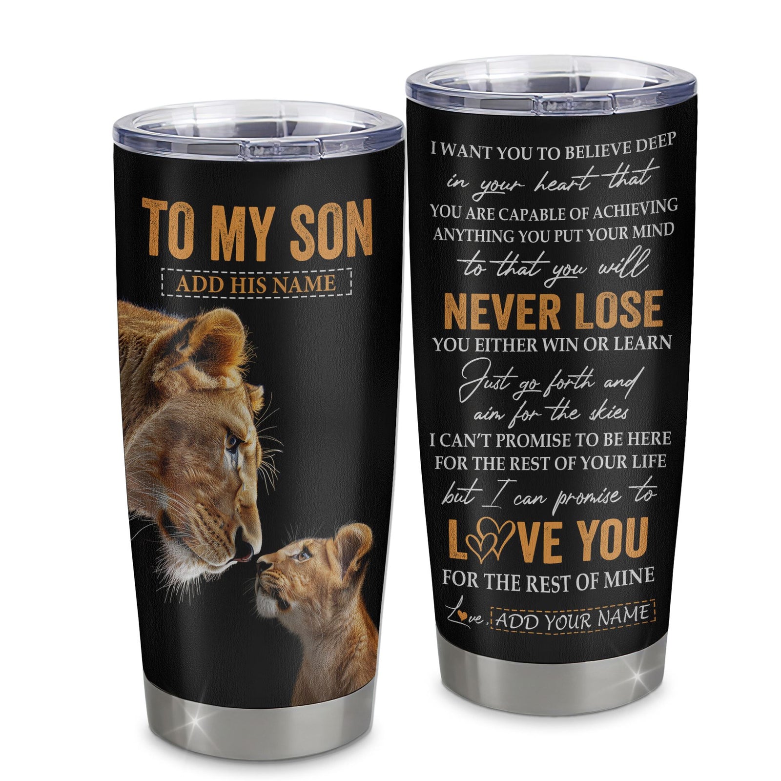 Personalized To My Son Tumbler From Mom Mother You Will Never Lose Lion Son Birthday Gifts Graduation Christmas Custom Stainless Steel Cup Travel Mug | siriusteestore