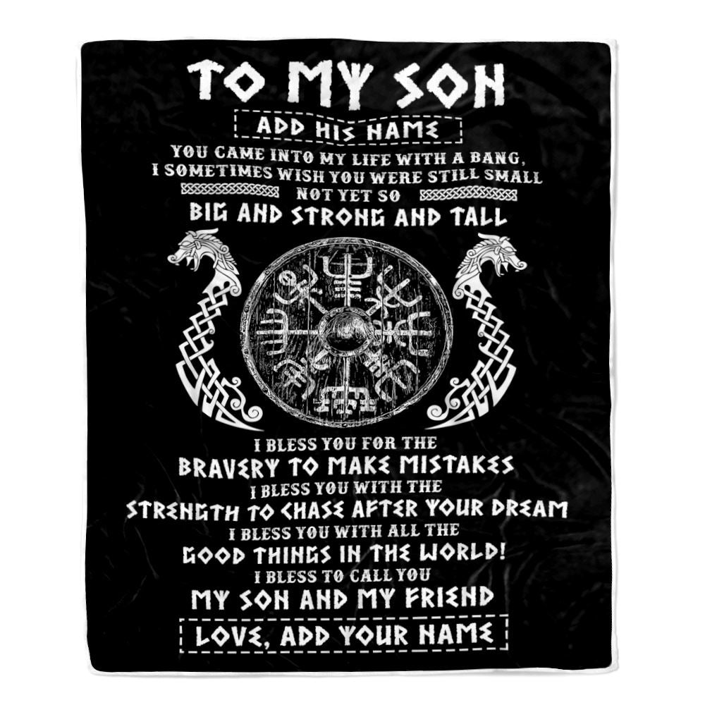 Personalized To My Son Viking Blanket From Dad My Son And My Friend Scandinavian Norse Runes Son Birthday Gifts Christmas Customized Bed Fleece Throw Blanket | siriusteestore