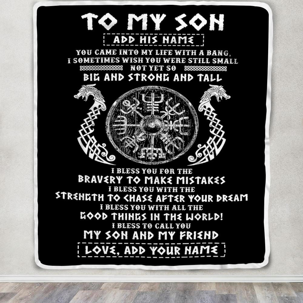 Personalized To My Son Viking Blanket From Dad My Son And My Friend Scandinavian Norse Runes Son Birthday Gifts Christmas Customized Bed Fleece Throw Blanket | siriusteestore