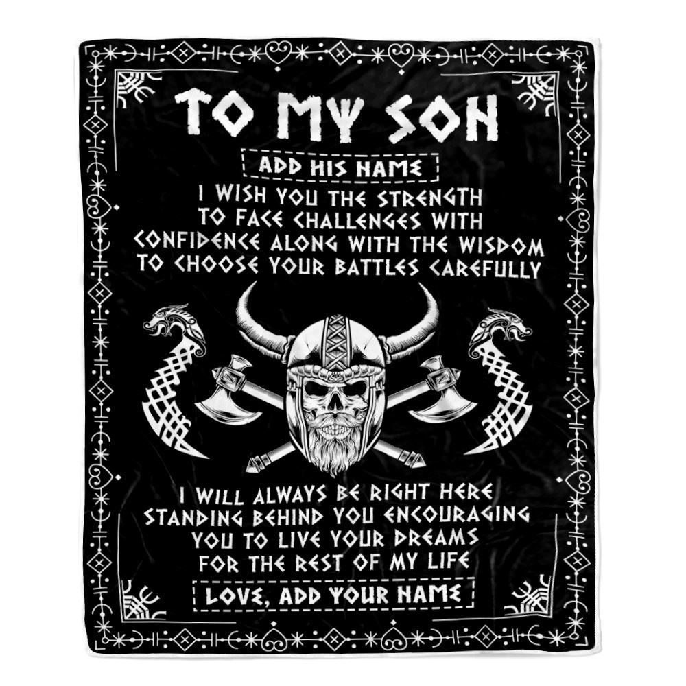 Personalized To My Son Viking Blanket From Mom Dad Mother Father I Wish You The Strength Scandinavian Norse Runes Viking For Men Birthday Gifts Fleece Blanket | siriusteestore