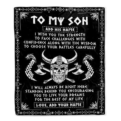 Personalized To My Son Viking Blanket From Mom Dad Mother Father I Wish You The Strength Scandinavian Norse Runes Viking For Men Birthday Gifts Fleece Blanket | siriusteestore