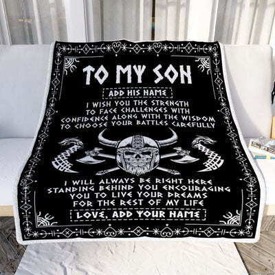 Personalized To My Son Viking Blanket From Mom Dad Mother Father I Wish You The Strength Scandinavian Norse Runes Viking For Men Birthday Gifts Fleece Blanket | siriusteestore