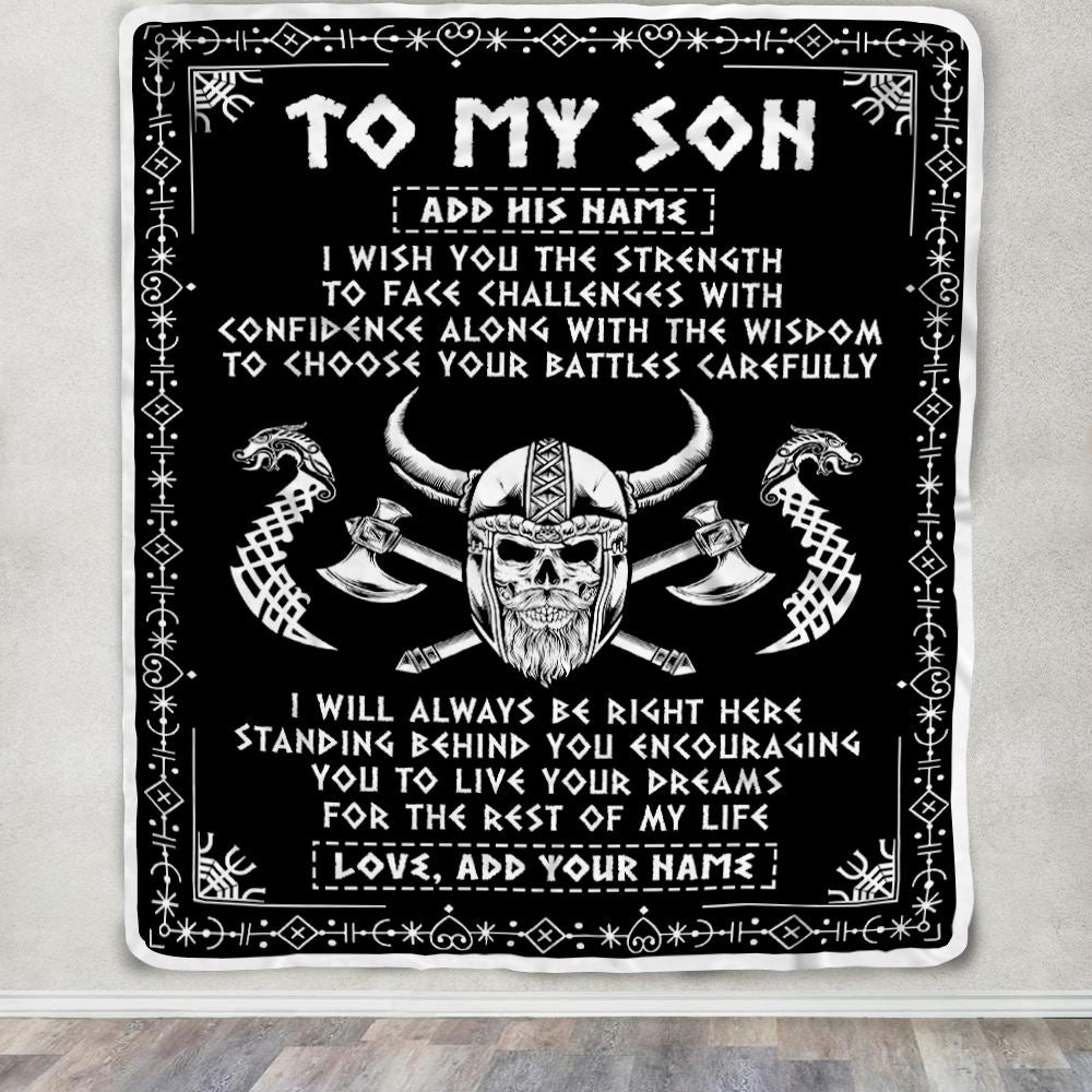 Personalized To My Son Viking Blanket From Mom Dad Mother Father I Wish You The Strength Scandinavian Norse Runes Viking For Men Birthday Gifts Fleece Blanket | siriusteestore