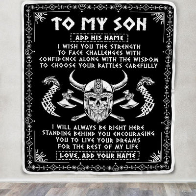 Personalized To My Son Viking Blanket From Mom Dad Mother Father I Wish You The Strength Scandinavian Norse Runes Viking For Men Birthday Gifts Fleece Blanket | siriusteestore