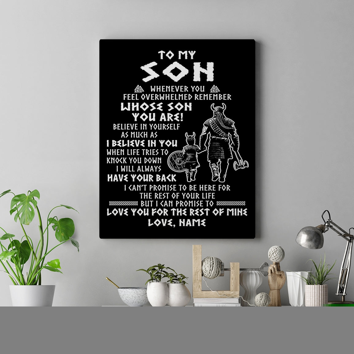 Personalized To My Son Viking Canvas From Dad Mother Father Whenever You Feel Overwhelmed Son Birthday Gifts Graduation Christmas Custom Wall Art Print Framed Canvas | siriusteestore