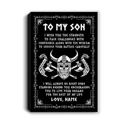 Personalized To My Son Viking Canvas I Wish You The Strength Scandinavian Norse Runes Viking For Men Birthday Gifts Christmas Custom Wall Art Print Framed Canvas | siriusteestore