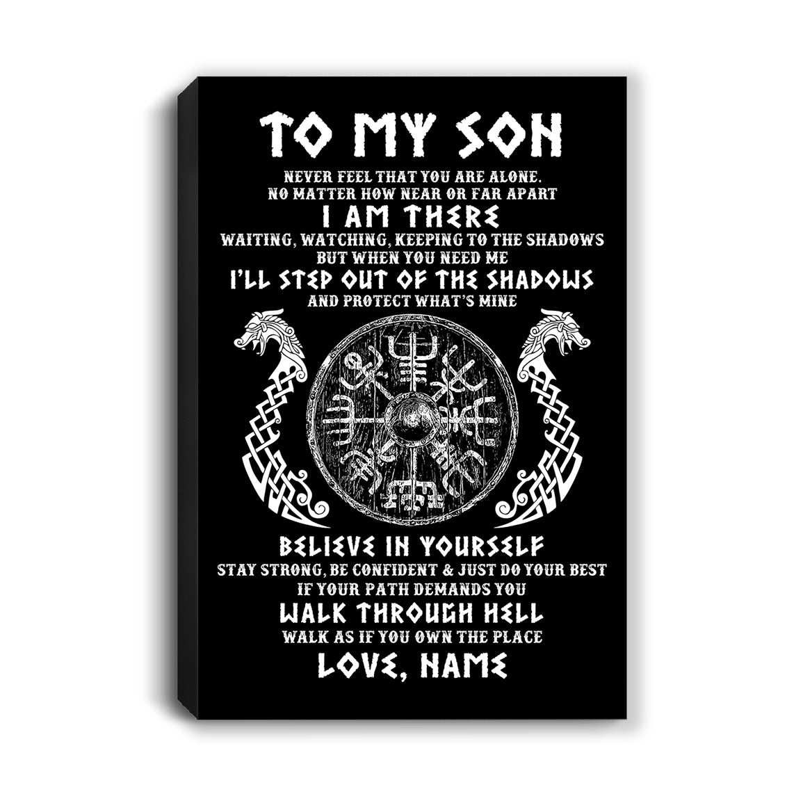 Personalized To My Son Viking Canvas Never Feel You Are Alone Odin Scandinavian Norse Runes Son Birthday Gifts Christmas Custom Wall Art Print Framed Canvas | siriusteestore