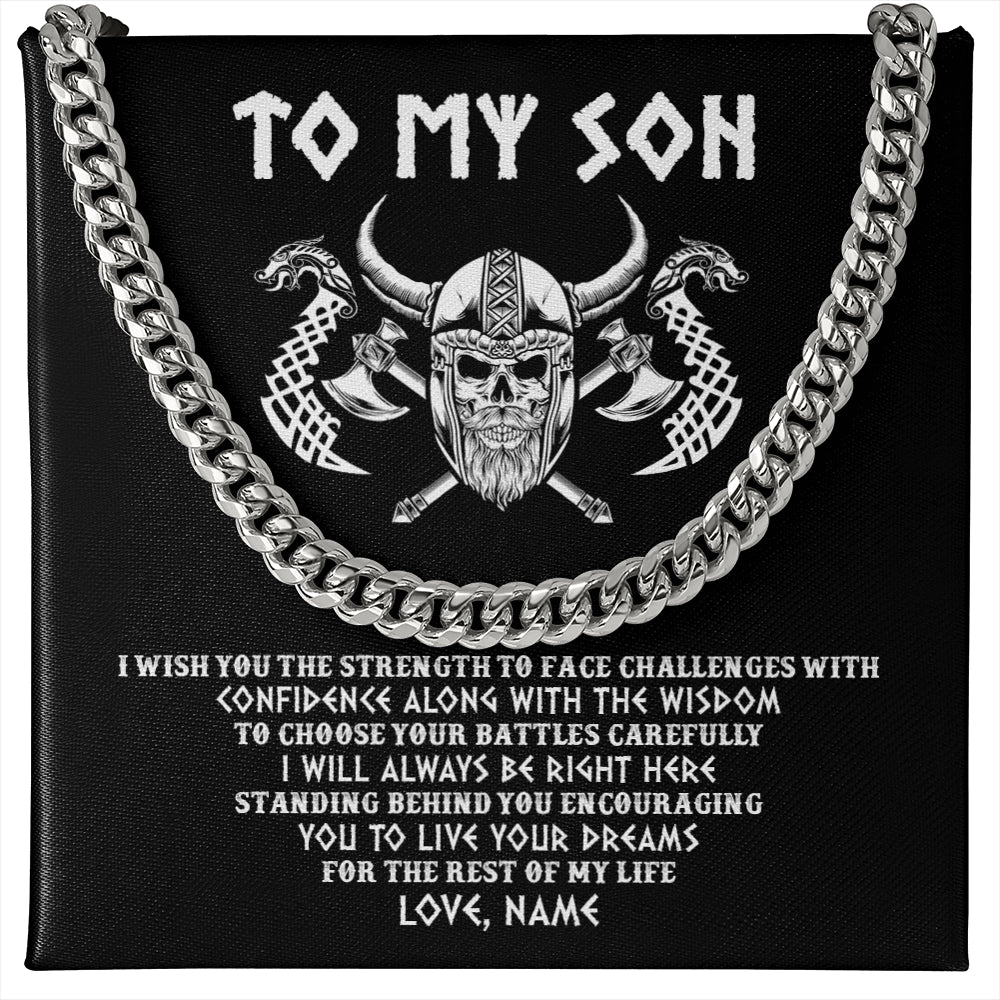 Cuban Link Chain Necklace Stainless Steel | 1 | Personalized To My Son Viking Necklace I Wish You The Strength Scandinavian Norse Runes Viking For Men Birthday Christmas Customized Gift Box Message Card | siriusteestore