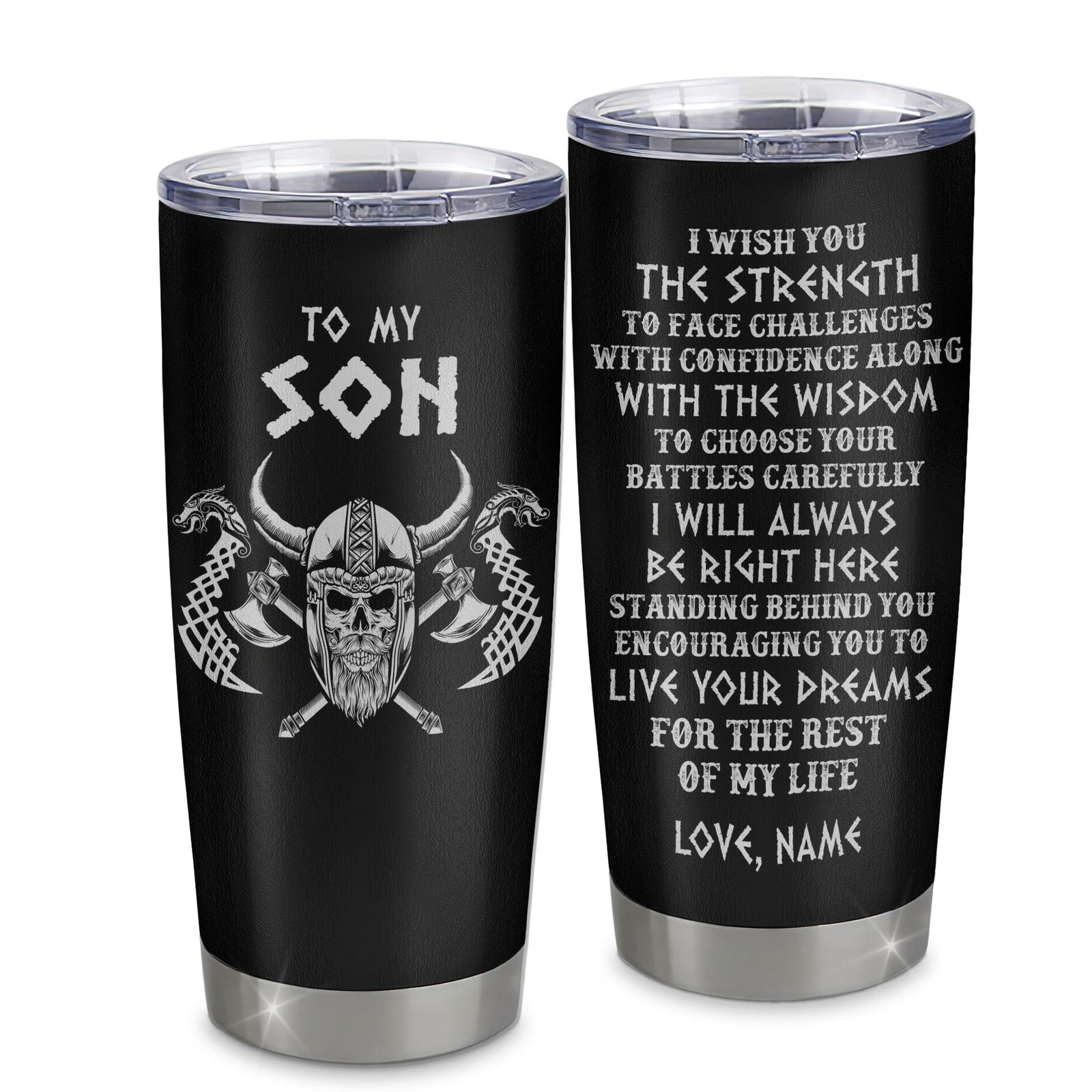 Personalized To My Son Viking Tumbler From Mom Dad Father I Wish You The Strength Scandinavian Norse Runes Viking For Men Birthday Gifts Christmas Custom Travel Mug | siriusteestore