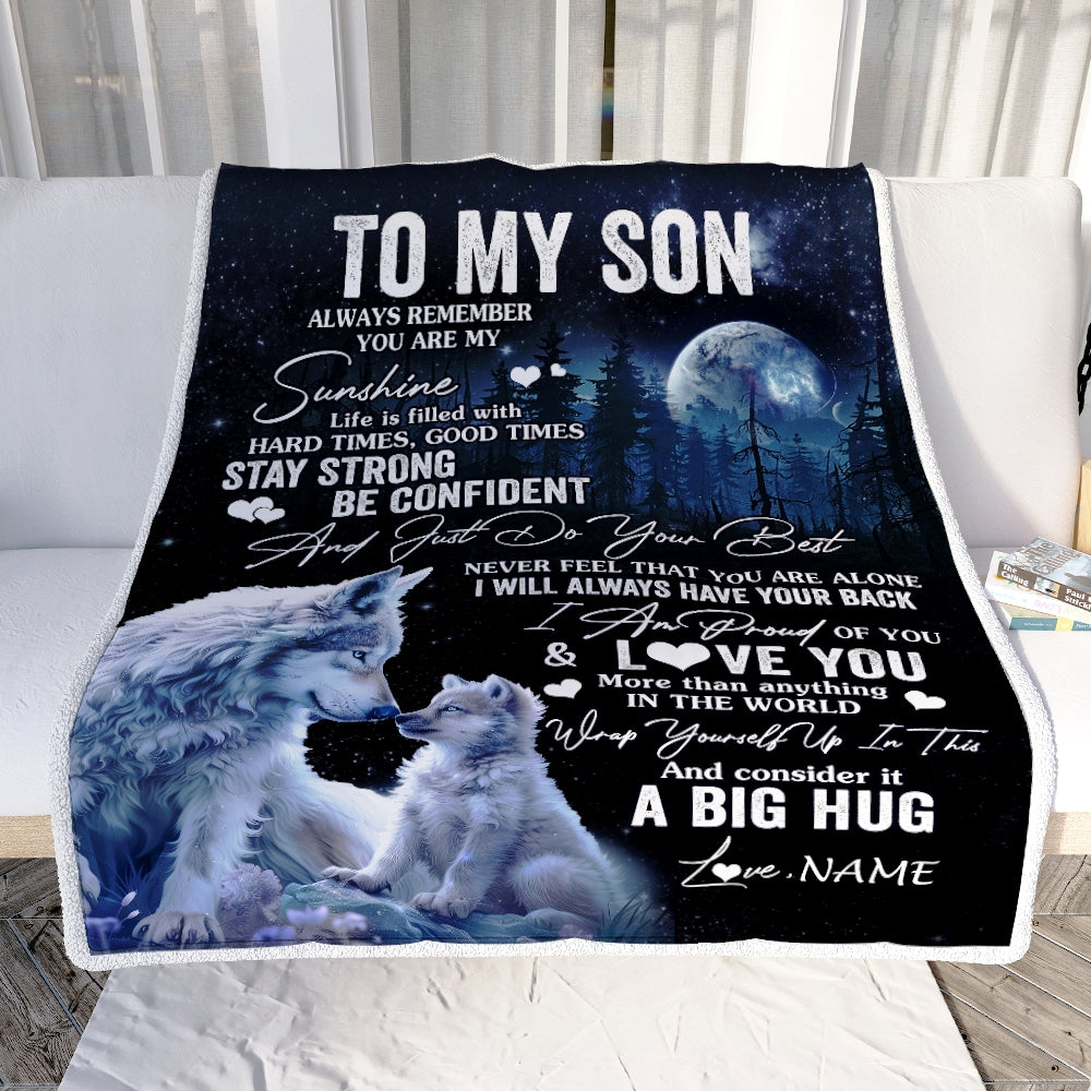 Personalized To My Son Wolf Blanket From Mom Dad Mother Father Always Remember Son Birthday Travel Graduation Christmas Customized Bed Fleece Throw Blanket | siriusteestore