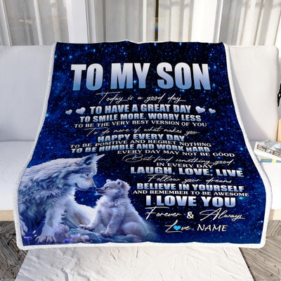 Personalized To My Son Wolf Blanket From Mom Dad Mother Today Is A Good Day Son Gifts Birthday Graduation Christmas Customized Bed Fleece Throw Blanket | siriusteestore