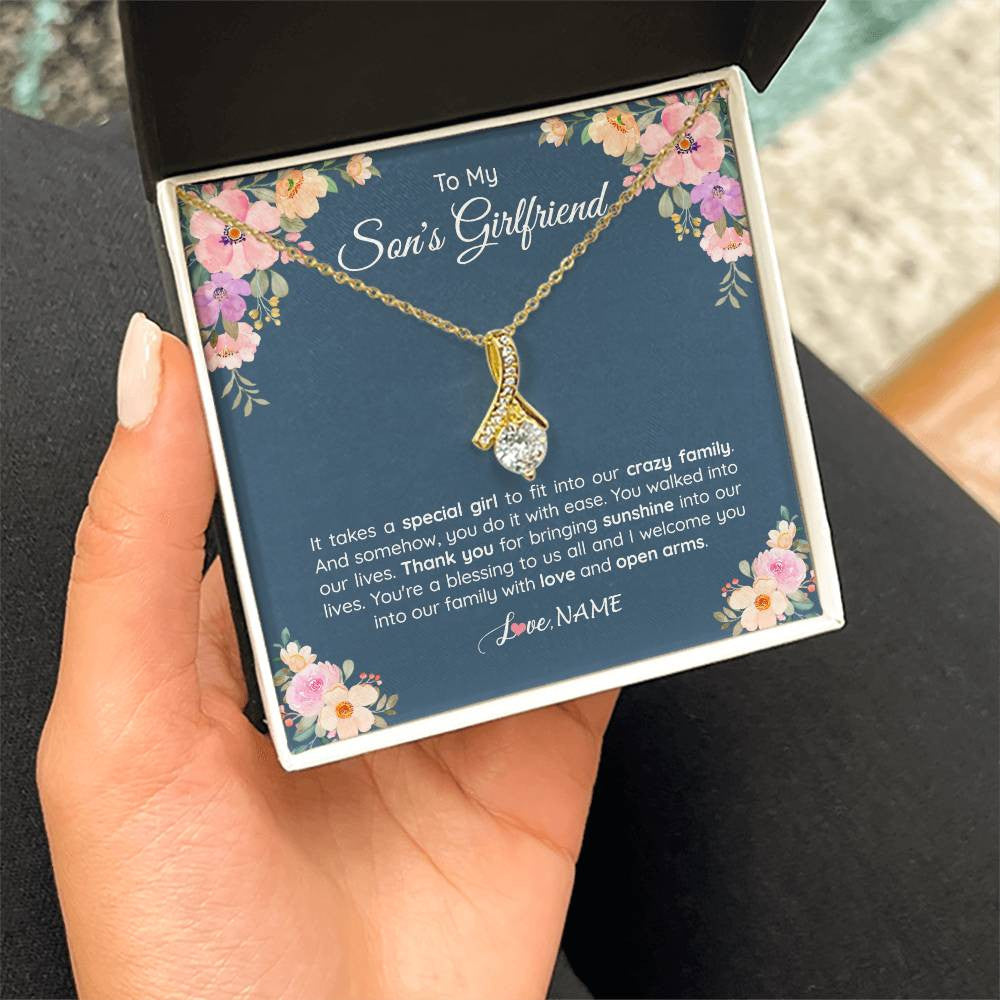 Alluring Beauty Necklace 18K Yellow Gold Finish | 2 | Personalized To My Son's Girlfriend Necklace From Mom It Takes A Special Girlfriend Birthday Wedding Valentines Day Christmas Customized Gift Box Message Card | siriusteestore