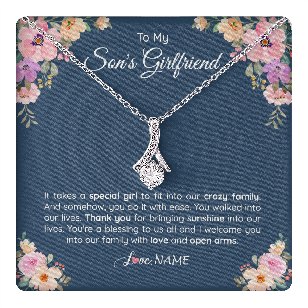 Alluring Beauty Necklace 14K White Gold Finish | 1 | Personalized To My Son's Girlfriend Necklace From Mom It Takes A Special Girlfriend Birthday Wedding Valentines Day Christmas Customized Gift Box Message Card | siriusteestore