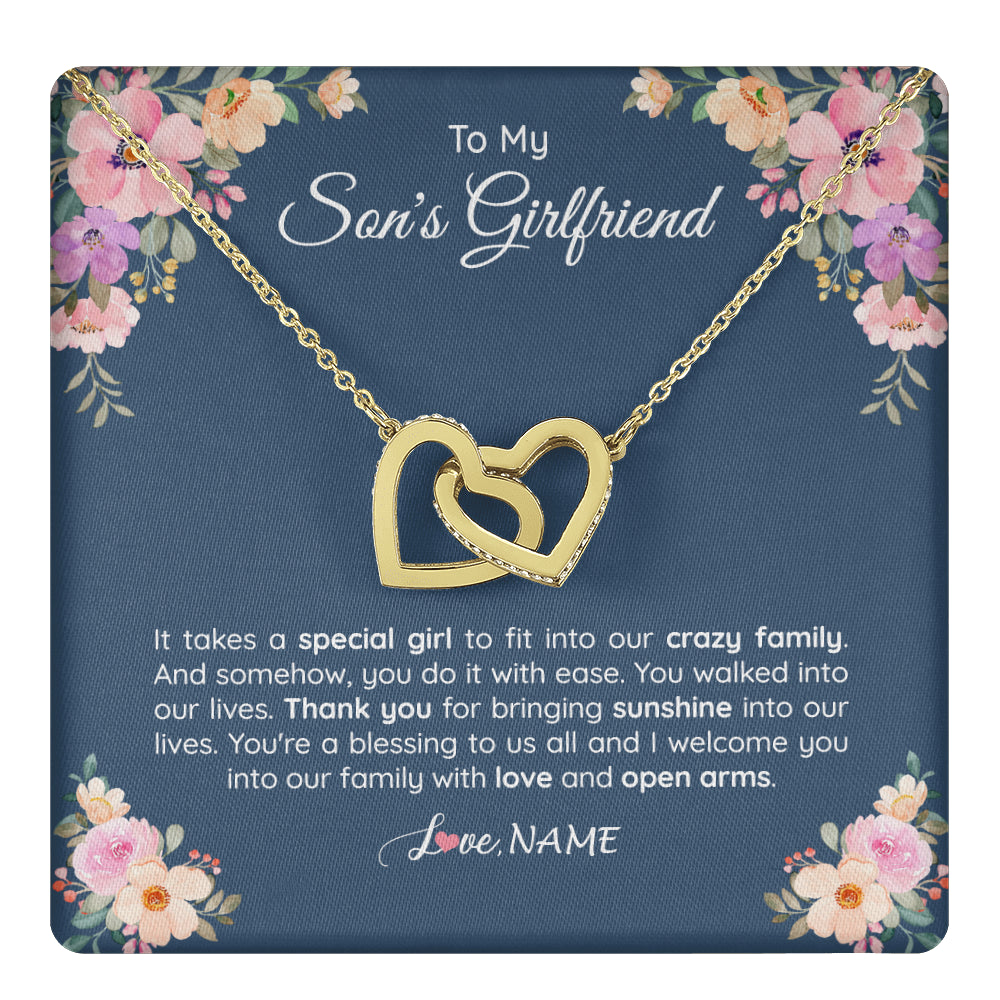 Interlocking Hearts Necklace 18K Yellow Gold Finish | 1 | Personalized To My Son's Girlfriend Necklace From Mom It Takes A Special Girlfriend Birthday Wedding Valentines Day Christmas Customized Gift Box Message Card | siriusteestore
