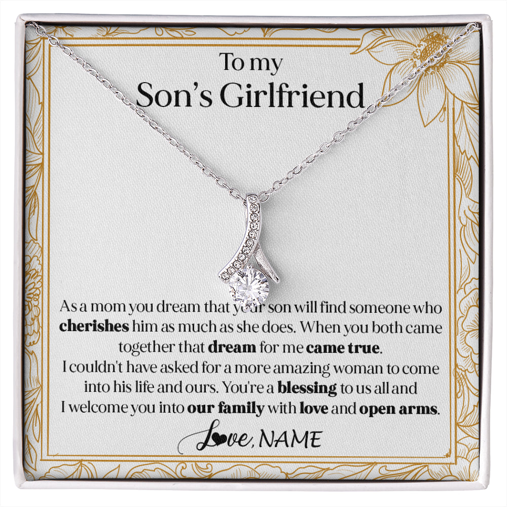 Alluring Beauty Necklace 14K White Gold Finish | 1 | Personalized To My Son's Girlfriend Necklace I Welcome You Future Daughter In Law Birthday Special Gift Christmas Jewelry Customized Gift Box Message Card | siriusteestore