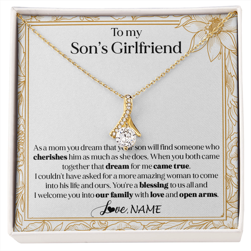 Alluring Beauty Necklace 18K Yellow Gold Finish | 1 | Personalized To My Son's Girlfriend Necklace I Welcome You Future Daughter In Law Birthday Special Gift Christmas Jewelry Customized Gift Box Message Card | siriusteestore