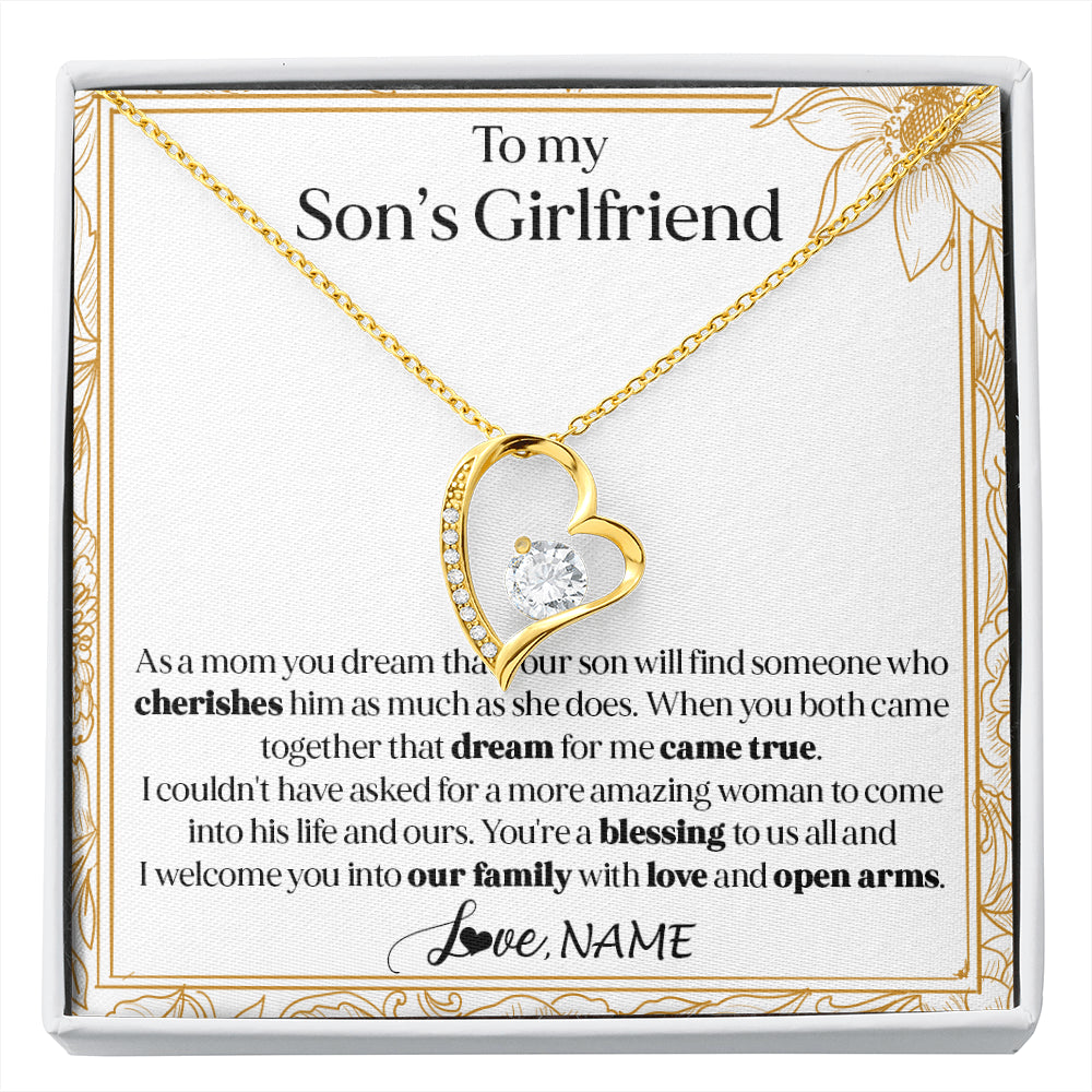 Forever Love Necklace 18K Yellow Gold Finish | 1 | Personalized To My Son's Girlfriend Necklace I Welcome You Future Daughter In Law Birthday Special Gift Christmas Jewelry Customized Gift Box Message Card | siriusteestore