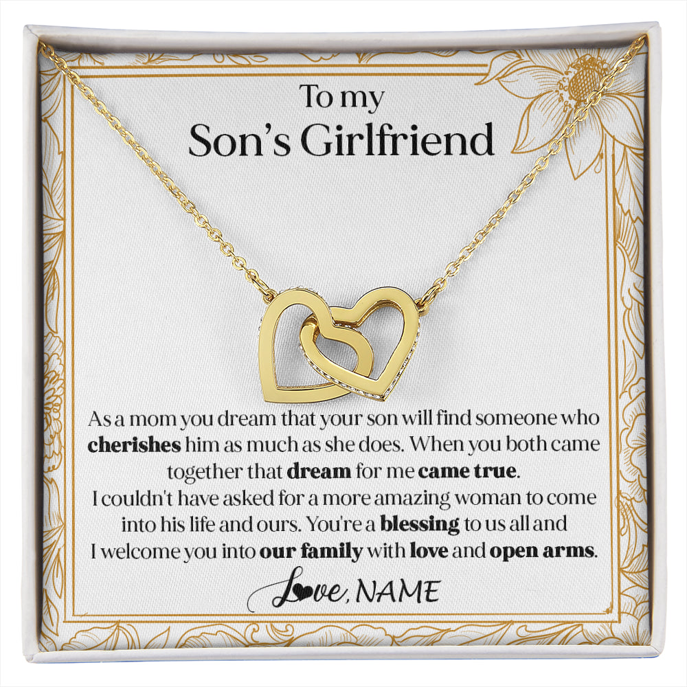 Interlocking Hearts Necklace 18K Yellow Gold Finish | 1 | Personalized To My Son's Girlfriend Necklace I Welcome You Future Daughter In Law Birthday Special Gift Christmas Jewelry Customized Gift Box Message Card | siriusteestore