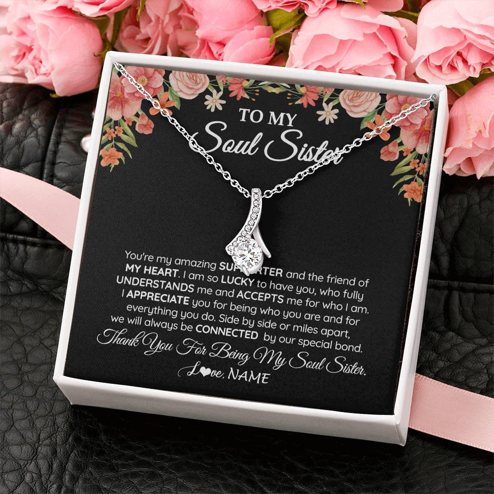 Alluring Beauty Necklace 14K White Gold Finish | 2 | Personalized To My Soul Sister Gift Necklace Best Friend Unique Friendship Long Distance Unbiological Sister Birthday Jewelry Christmas Customized Message Card | siriusteestore