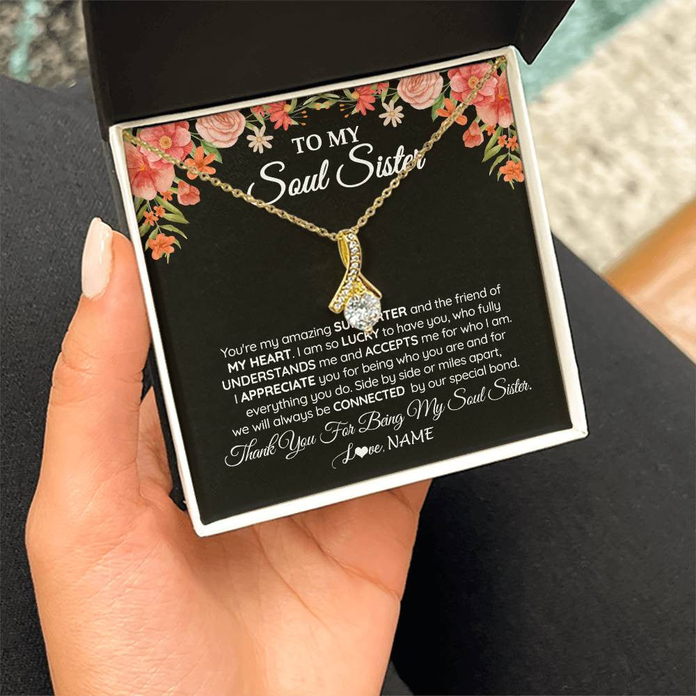 Alluring Beauty Necklace 18K Yellow Gold Finish | 2 | Personalized To My Soul Sister Gift Necklace Best Friend Unique Friendship Long Distance Unbiological Sister Birthday Jewelry Christmas Customized Message Card | siriusteestore