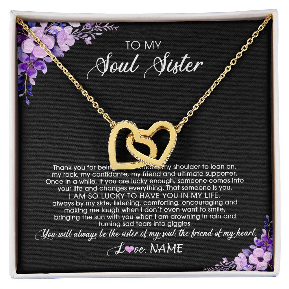 Interlocking Hearts Necklace 18K Yellow Gold Finish | Personalized To My Soul Sister Necklace from Sister The Friend Of My Heart Sister Jewelry Birthday Graduation Christmas Customized Gift Box Message Card | siriusteestore