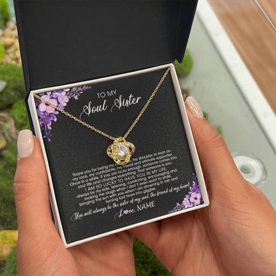 Love Knot Necklace 18K Yellow Gold Finish | Personalized To My Soul Sister Necklace from Sister The Friend Of My Heart Sister Jewelry Birthday Graduation Christmas Customized Gift Box Message Card | siriusteestore