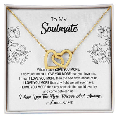 Interlocking Hearts Necklace 18K Yellow Gold Finish | Personalized To My Soulmate Necklace For Women Future Wife Girlfriend Love You Birthday Anniversary Wedding Valentines Day Christmas Customized Message Card | siriusteestore