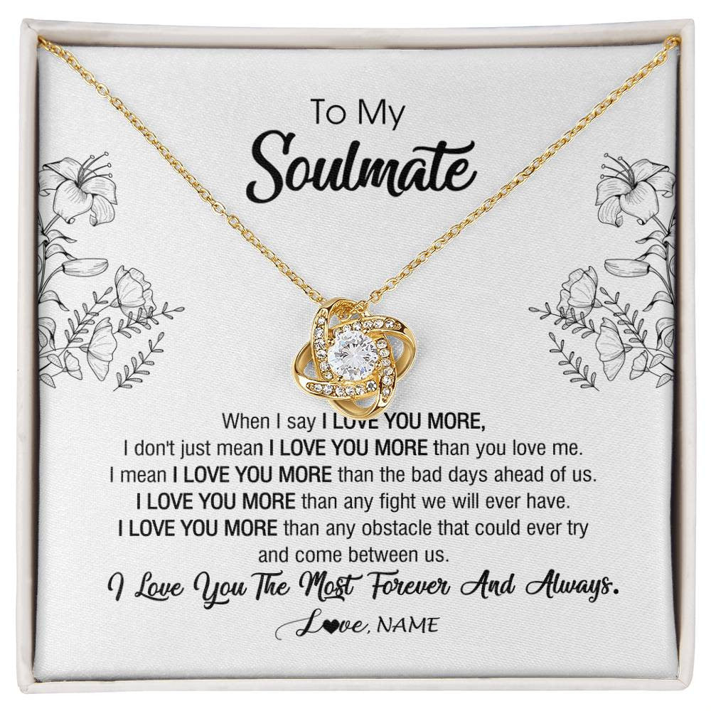 Love Knot Necklace 18K Yellow Gold Finish | Personalized To My Soulmate Necklace For Women Future Wife Girlfriend Love You Birthday Anniversary Wedding Valentines Day Christmas Customized Message Card | siriusteestore