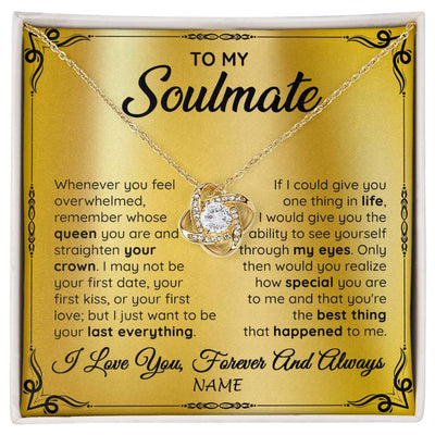 Love Knot Necklace 18K Yellow Gold Finish | 1 | Personalized To My Soulmate Necklace For Women Hot Wife Romantic From Husband Birthday Anniversary Wedding Valentines Day Customized Gift Box Message Card | siriusteestore