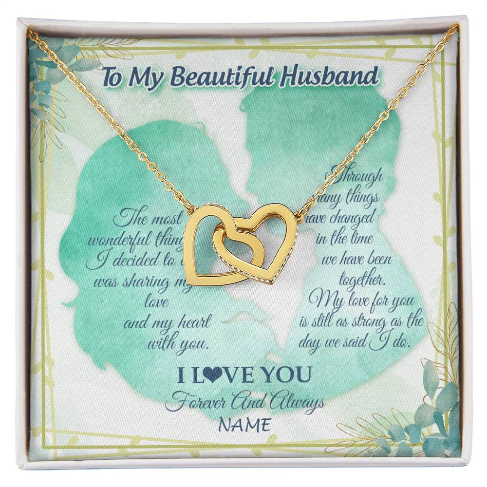 Interlocking Hearts Necklace 18K Yellow Gold Finish | 1 | Personalized To My Soulmate Necklace From Husband My Heart With You Soulmate Valentines Wedding Day Birthday Christmas Customized Gift Box Message Card | siriusteestore
