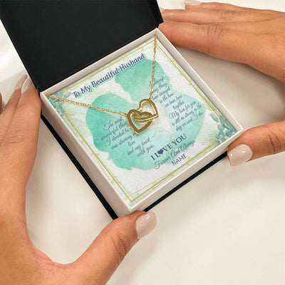 Interlocking Hearts Necklace 18K Yellow Gold Finish | 2 | Personalized To My Soulmate Necklace From Husband My Heart With You Soulmate Valentines Wedding Day Birthday Christmas Customized Gift Box Message Card | siriusteestore