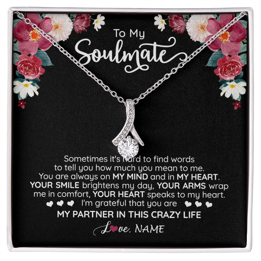 Alluring Beauty Necklace | Personalized To My Soulmate Necklace From Husband You Are My Partner Wife Birthday Anniversary Valentines Day Christmas Customized Gift Box Message Card | siriusteestore