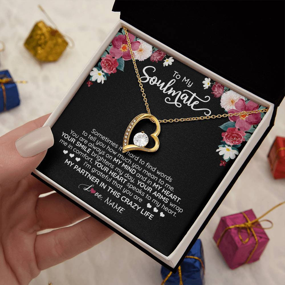 Forever Love Necklace 18K Yellow Gold Finish | 2 | Personalized To My Soulmate Necklace From Husband You Are My Partner Wife Birthday Anniversary Valentines Day Christmas Customized Gift Box Message Card | siriusteestore