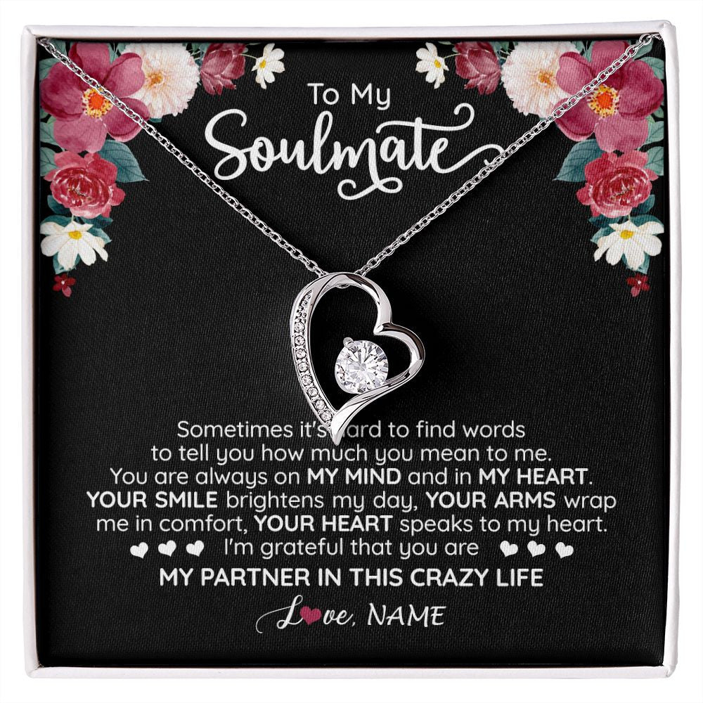 Forever Love Necklace | Personalized To My Soulmate Necklace From Husband You Are My Partner Wife Birthday Anniversary Valentines Day Christmas Customized Gift Box Message Card | siriusteestore
