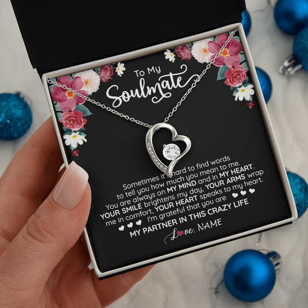Forever Love Necklace | Personalized To My Soulmate Necklace From Husband You Are My Partner Wife Birthday Anniversary Valentines Day Christmas Customized Gift Box Message Card | siriusteestore