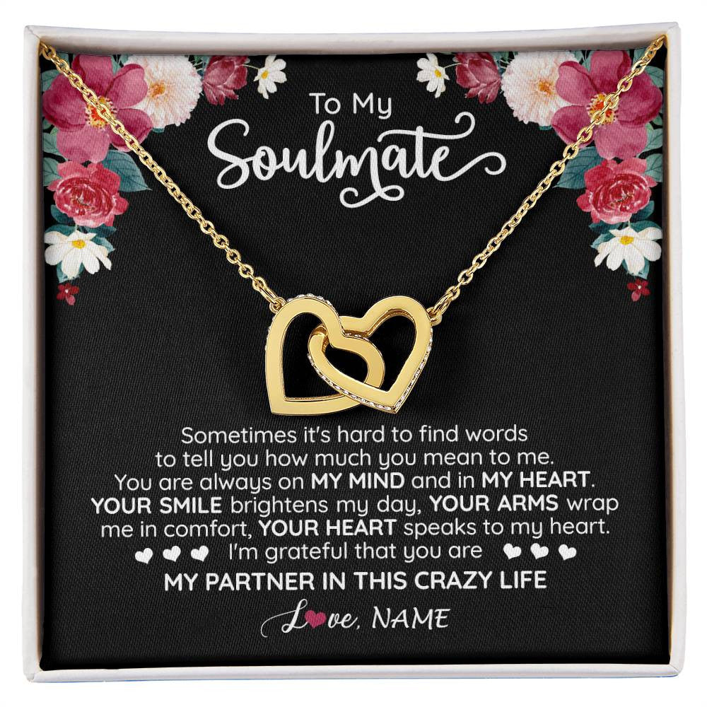 Interlocking Hearts Necklace 18K Yellow Gold Finish | 1 | Personalized To My Soulmate Necklace From Husband You Are My Partner Wife Birthday Anniversary Valentines Day Christmas Customized Gift Box Message Card | siriusteestore