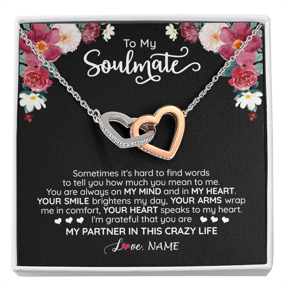 Interlocking Hearts Necklace | Personalized To My Soulmate Necklace From Husband You Are My Partner Wife Birthday Anniversary Valentines Day Christmas Customized Gift Box Message Card | siriusteestore