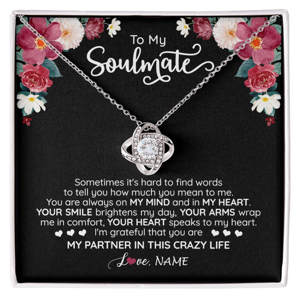 Love Knot Necklace | Personalized To My Soulmate Necklace From Husband You Are My Partner Wife Birthday Anniversary Valentines Day Christmas Customized Gift Box Message Card | siriusteestore