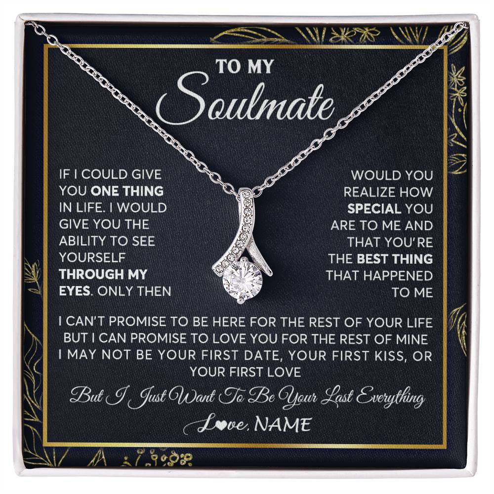 Alluring Beauty Necklace 14K White Gold Finish | 1 | Personalized To My Soulmate Necklace From Husband You Are The Best Thing Soulmate Birthday Anniversary Necklace Valentines Day Customized Gift Box Message Card | siriusteestore