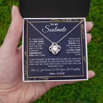 Love Knot Necklace 14K White Gold Finish | 2 | Personalized To My Soulmate Necklace From Husband You Are The Best Thing Soulmate Birthday Anniversary Necklace Valentines Day Customized Gift Box Message Card | siriusteestore