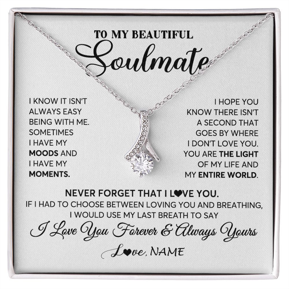 Alluring Beauty Necklace | Personalized To My Soulmate Necklace From Husband You Are The Light Of My Life Wife Birthday Anniversary Valentines Day Customized Gift Box Message Card | siriusteestore