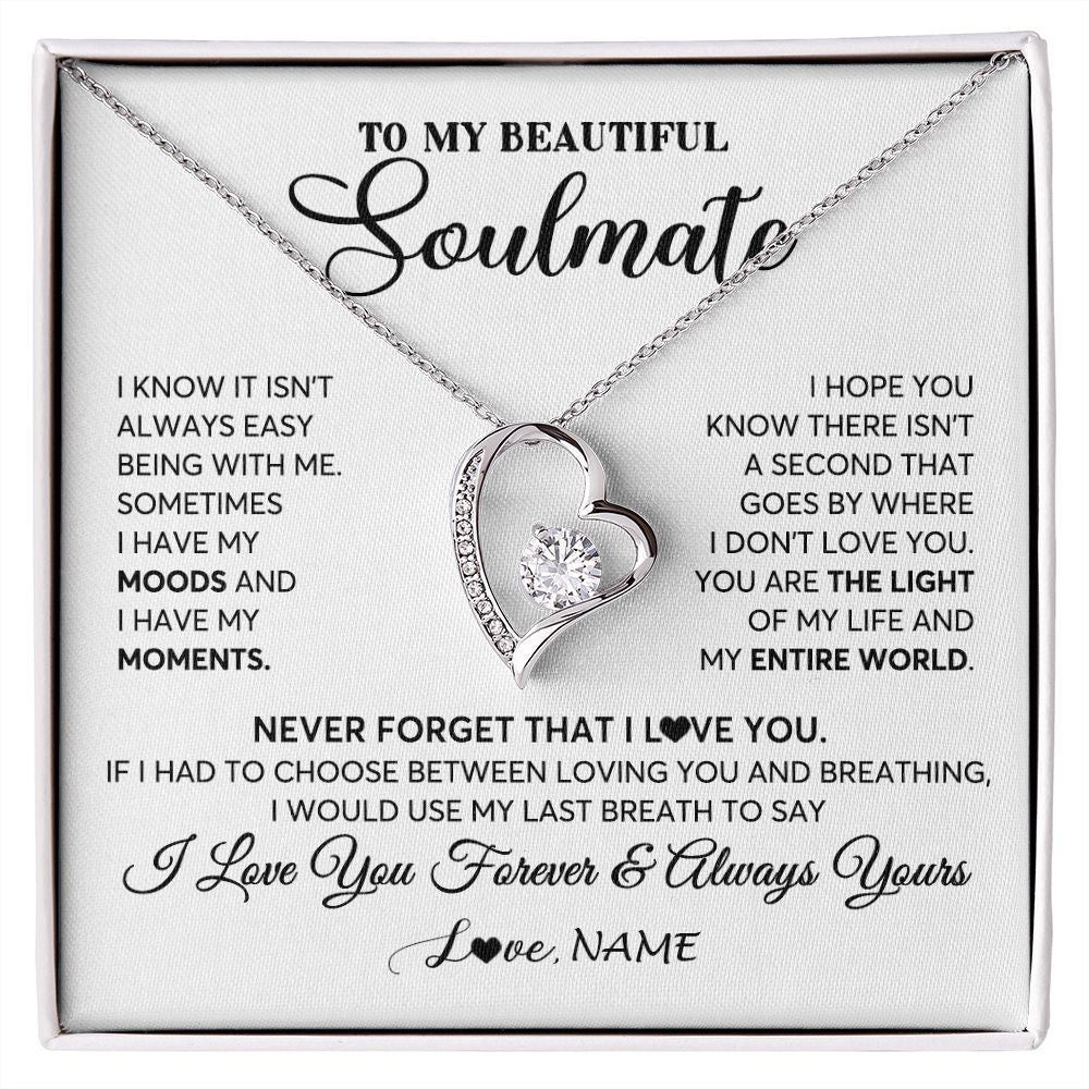 Forever Love Necklace | Personalized To My Soulmate Necklace From Husband You Are The Light Of My Life Wife Birthday Anniversary Valentines Day Customized Gift Box Message Card | siriusteestore
