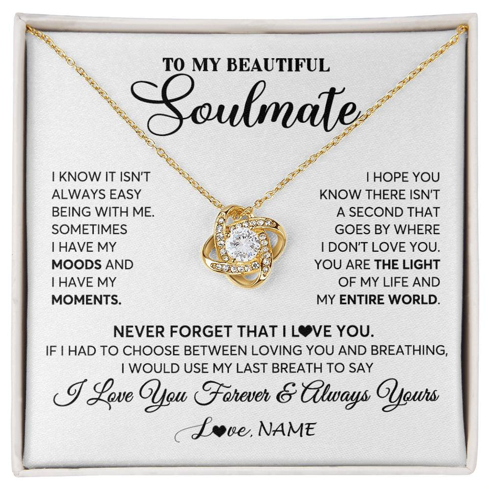 Love Knot Necklace 18K Yellow Gold Finish | 1 | Personalized To My Soulmate Necklace From Husband You Are The Light Of My Life Wife Birthday Anniversary Valentines Day Customized Gift Box Message Card | siriusteestore